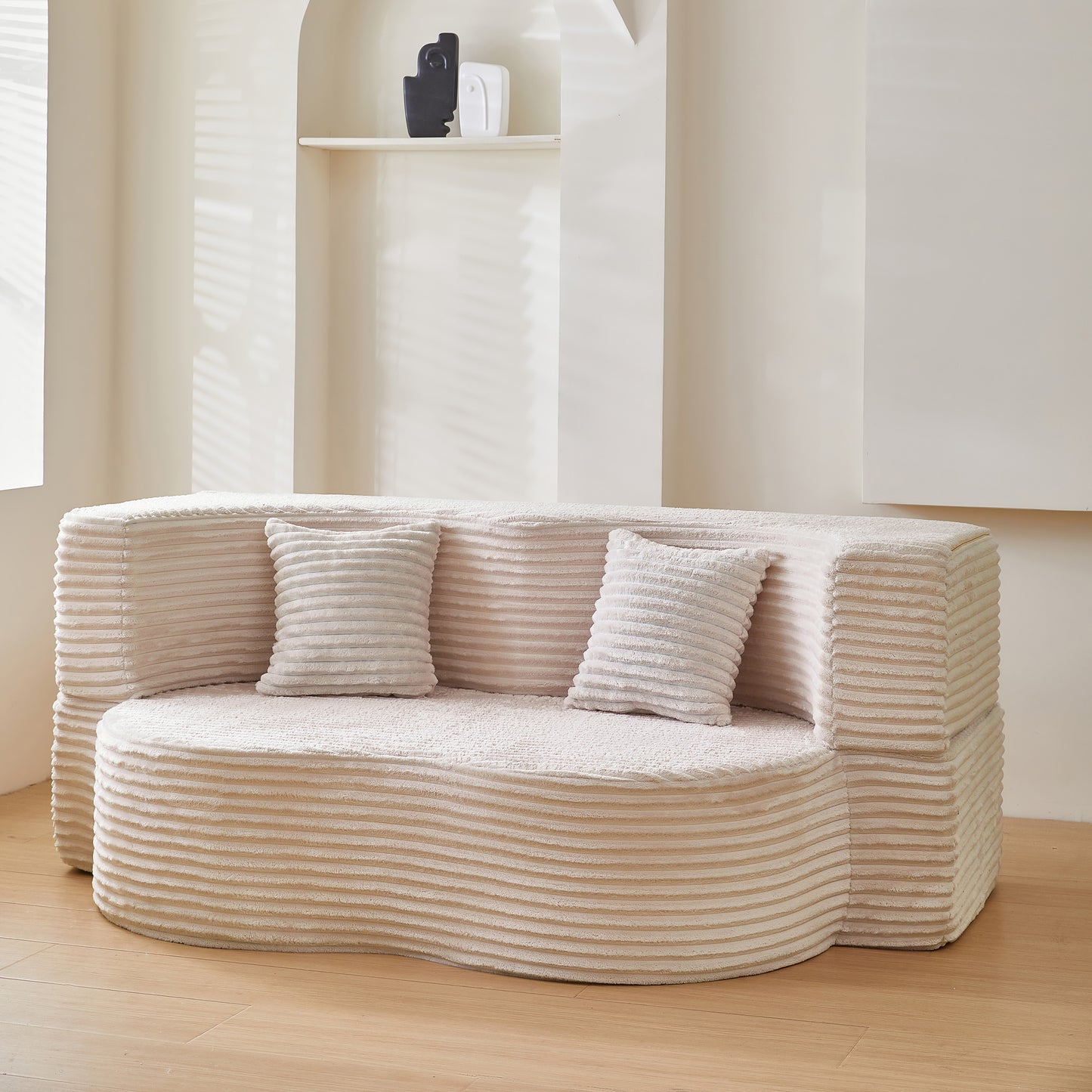 Folding Sofa Bed, Convertible Sleeper Chair with Pillow Foldable Mattress with Back Support, Portable Fold Out Chair Bed Comfy Floor Sofa Lounge for Living Room Bedroom, Beige, Single