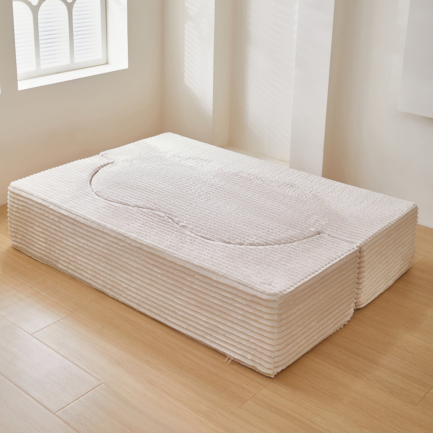 Folding Sofa Bed, Convertible Sleeper Chair with Pillow Foldable Mattress with Back Support, Portable Fold Out Chair Bed Comfy Floor Sofa Lounge for Living Room Bedroom, Beige, Single