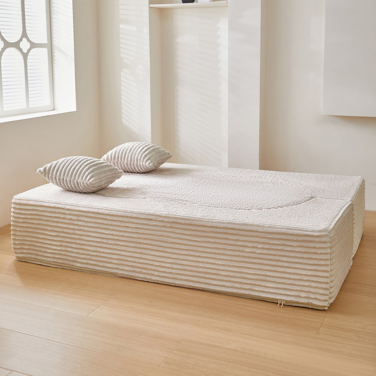 Folding Sofa Bed, Convertible Sleeper Chair with Pillow Foldable Mattress with Back Support, Portable Fold Out Chair Bed Comfy Floor Sofa Lounge for Living Room Bedroom, Beige, Single