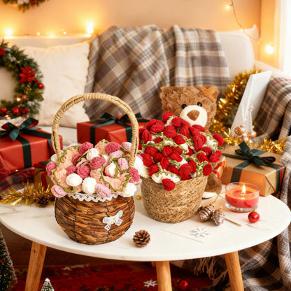 Rose hand-woven blanket, Coral fleece pure handmade blanket, can be turned into a bouquet of roses blanket,Shawl & Decoration- Christmas gift  for lover,friends,mother ,Christmas TikTokShopHolidayHaul