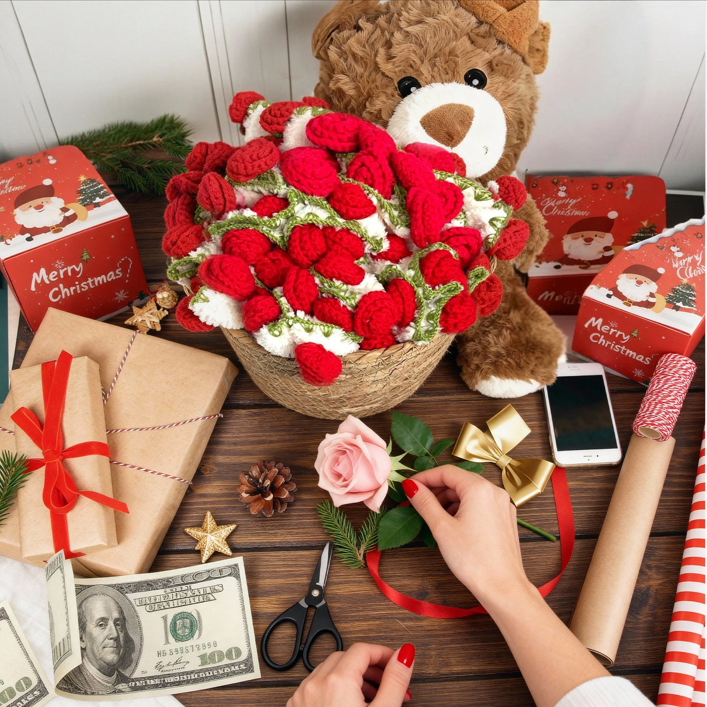 Rose hand-woven blanket, Coral fleece pure handmade blanket, can be turned into a bouquet of roses blanket,Shawl & Decoration- Christmas gift  for lover,friends,mother ,Christmas TikTokShopHolidayHaul
