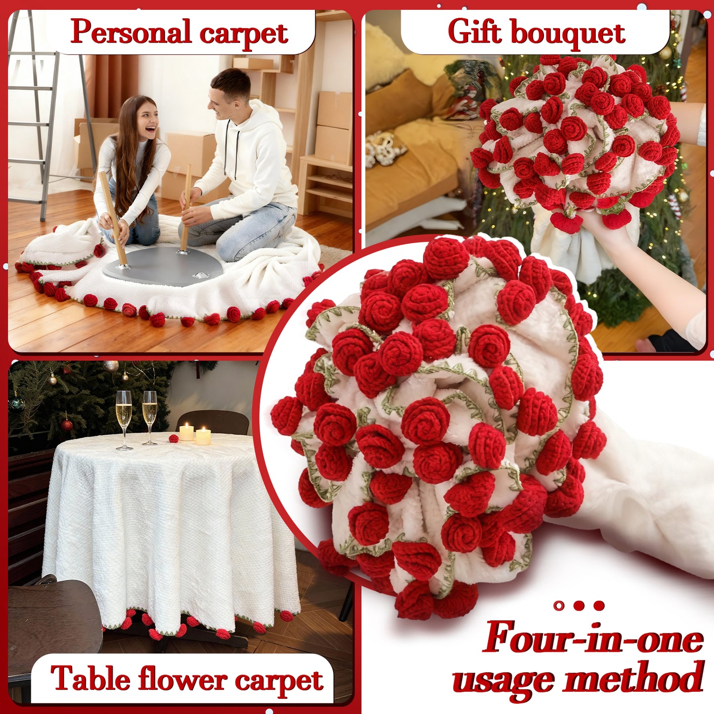 Rose hand-woven blanket, Coral fleece pure handmade blanket, can be turned into a bouquet of roses blanket,Shawl & Decoration- Christmas gift  for lover,friends,mother ,Christmas TikTokShopHolidayHaul