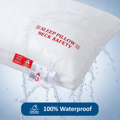 Waterproof Stain & Oil Resistant Pillow, Triple-Protection Fabric Pillow for Neck Safety, Cloud-Soft Hotel Quality Pillow, Machine Washable Hypoallergenic Pillow for Back, Stomach or Side Sleepers
