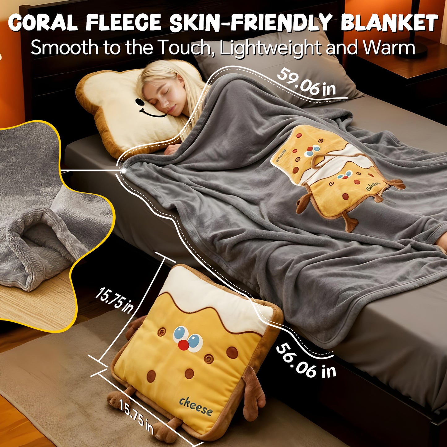 2-in-1 Coral Fleece Blanket Pillow - Soft & Skin-Friendly, Travel Portable, Multi-Use as Pillow/Blanket/Back Cushion,Easy to Clean & Dryable