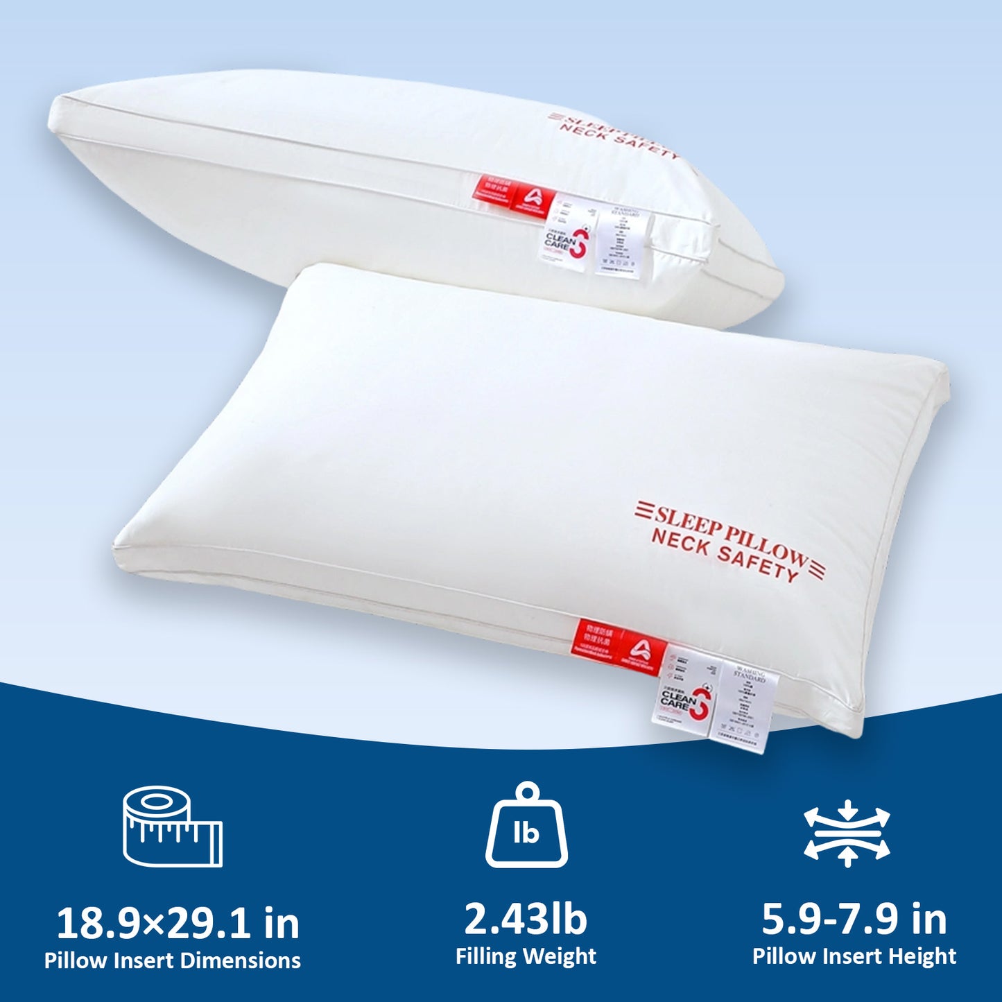 Waterproof Stain & Oil Resistant Pillow, Triple-Protection Fabric Pillow for Neck Safety, Cloud-Soft Hotel Quality Pillow, Machine Washable Hypoallergenic Pillow for Back, Stomach or Side Sleepers