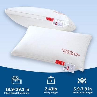 Waterproof Stain & Oil Resistant Pillow, Triple-Protection Fabric Pillow for Neck Safety, Cloud-Soft Hotel Quality Pillow, Machine Washable Hypoallergenic Pillow for Back, Stomach or Side Sleepers