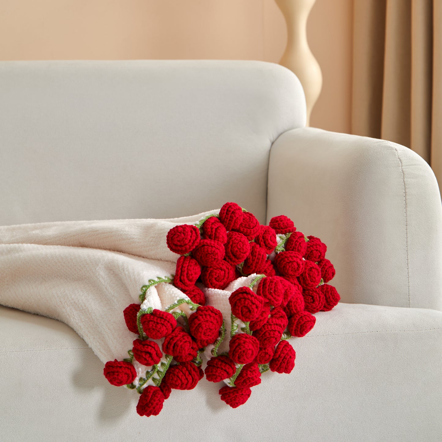 Rose hand-woven blanket, Coral fleece pure handmade blanket, can be turned into a bouquet of roses blanket,Shawl & Decoration- Christmas gift  for lover,friends,mother ,Christmas TikTokShopHolidayHaul